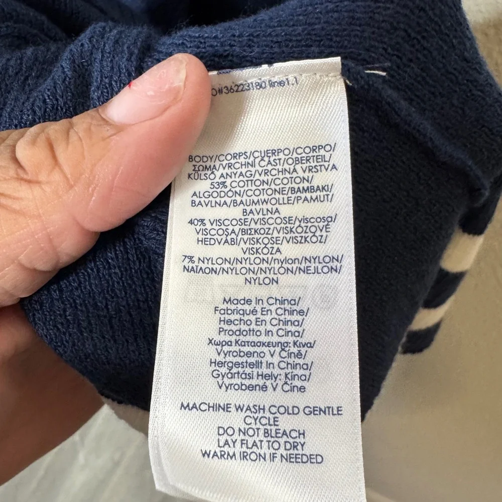 CHAPS Women Navy Blue V Neck Sweater 3X Striped‎ Trim Long Sleeve Casual - Picture 6 of 7